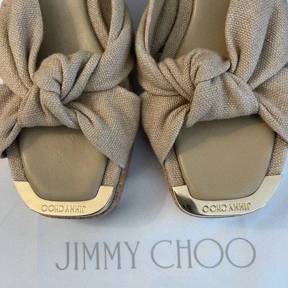 NEW JIMMY CHOO Avenue Crisscross Wedge Slide Sandals - Picture 5 of 12